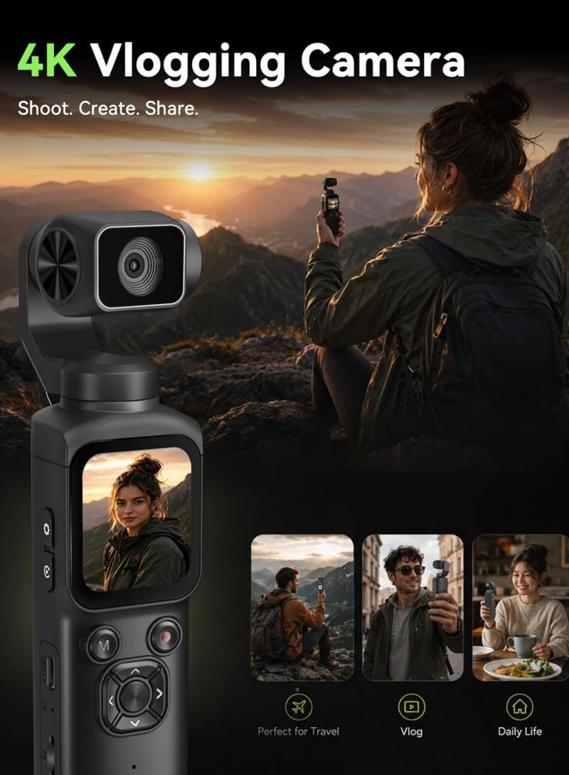 Lecran 75MP Vlogging Camera, Handheld Gimbal-Style Camera with 330° Rotating Lens, WiFi, 1.72" Touch Screen, Face Tracking, 64GB TF Card Included, Supports Tripod Mount, Portable Camera for Content Creation and Daily Recording - Image 3