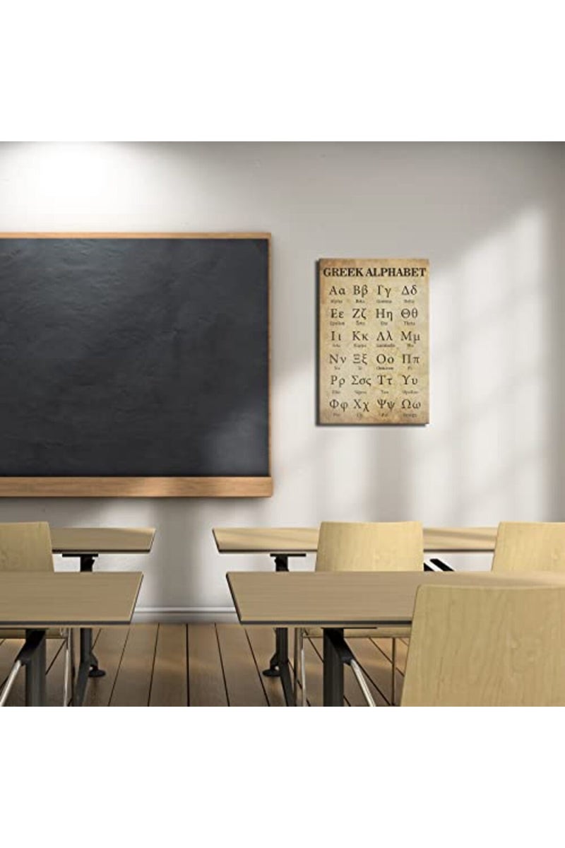 Busmko Greek Alphabet Wall Art Canvas Prints Retro Posters for Classroom Learning Painting Modern Ancient Letters Decor for Bedroom Framed Size 16x24 inch(40x60cm) - Image 5