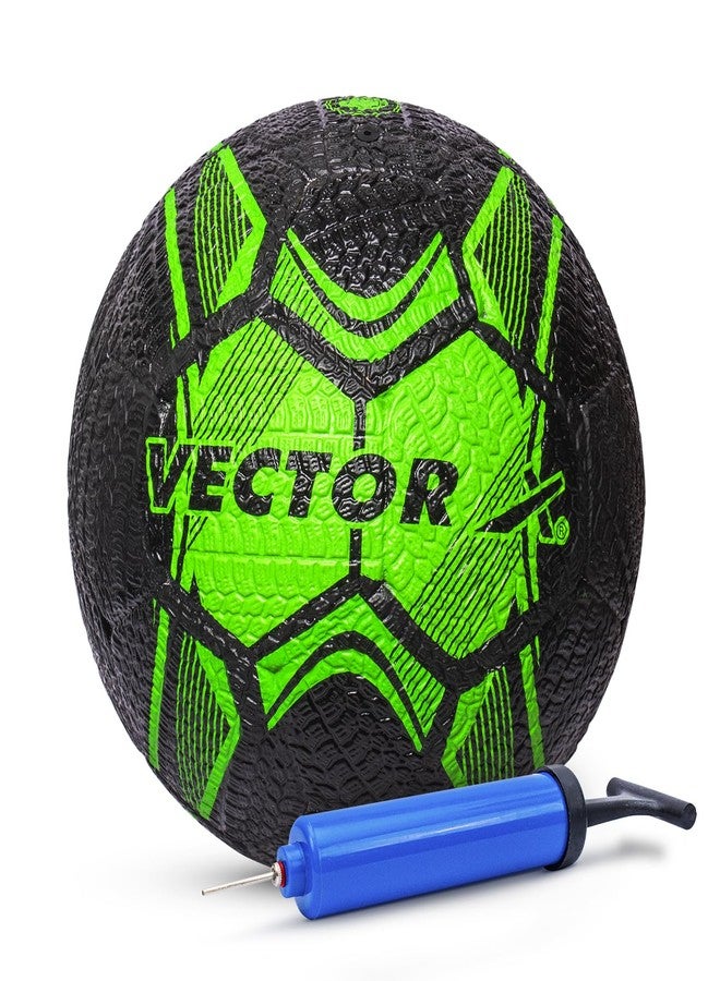 Vector X Street Soccer Rubber Moulded Indoor/Outdoor Water-Resistant Football + Pump with Butyl Bladder, Black-Green, Size 5, Suitable for Match and Training for Adults 15+ Years - Image 1