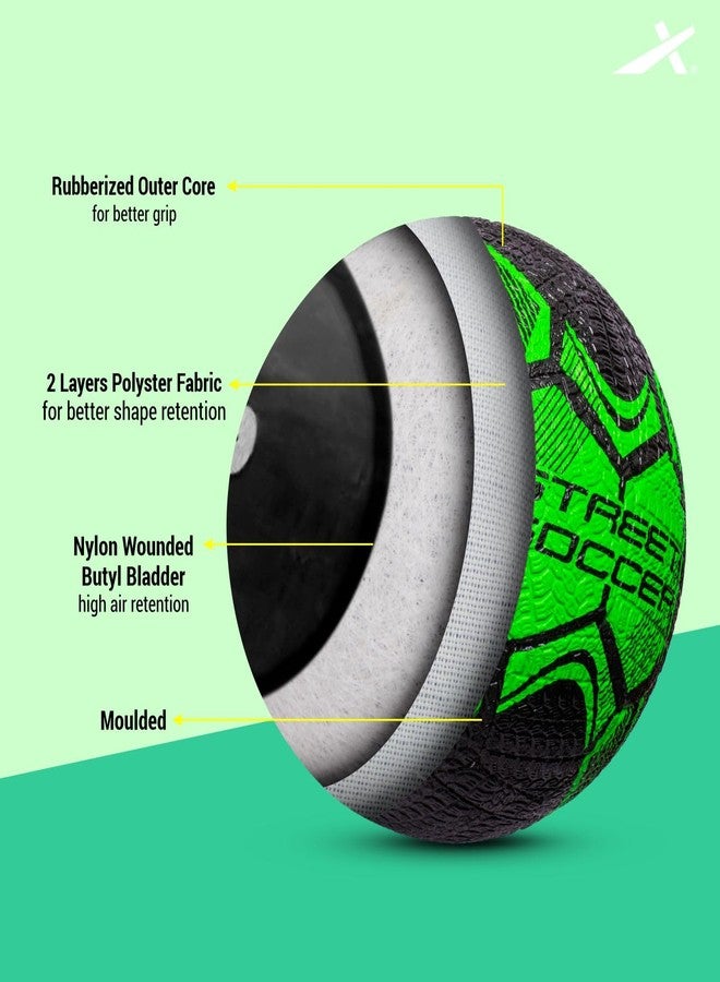 Vector X Street Soccer Rubber Moulded Indoor/Outdoor Water-Resistant Football + Pump with Butyl Bladder, Black-Green, Size 5, Suitable for Match and Training for Adults 15+ Years - Image 4
