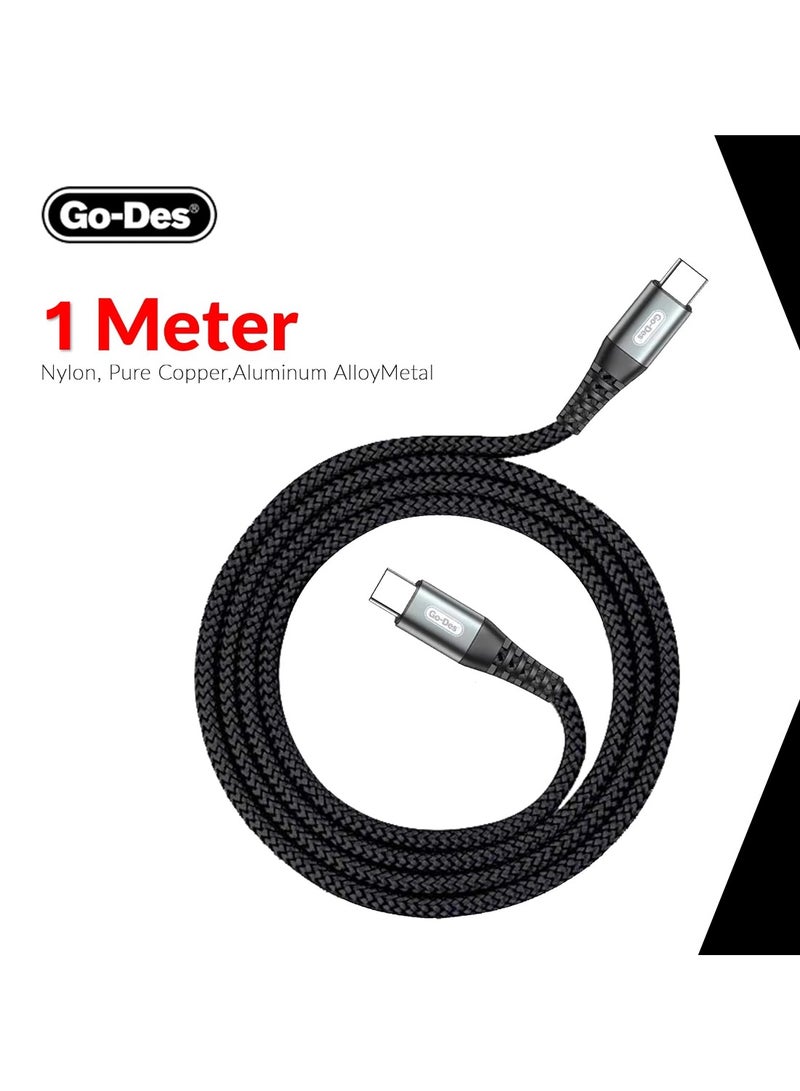 Go-Des 60W Ultra Fast Charging 5A USB C to USB C Cable [3.3-ft,1M], Powerful Nylon Braided USB-C Cord Phone Charger for iPhone 15, Android Phones, Tablets, iPad Pro, MacBook and Laptops