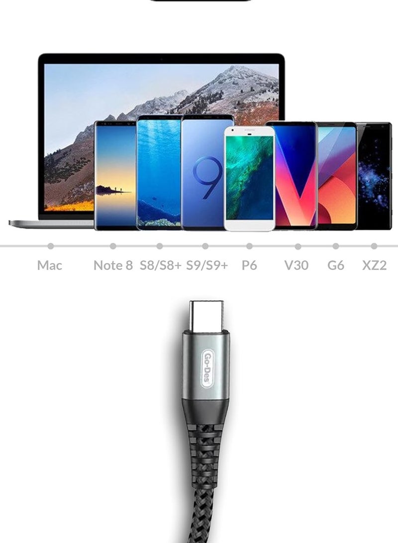 Go-Des 60W Ultra Fast Charging 5A USB C to USB C Cable [3.3-ft,1M], Powerful Nylon Braided USB-C Cord Phone Charger for iPhone 15, Android Phones, Tablets, iPad Pro, MacBook and Laptops