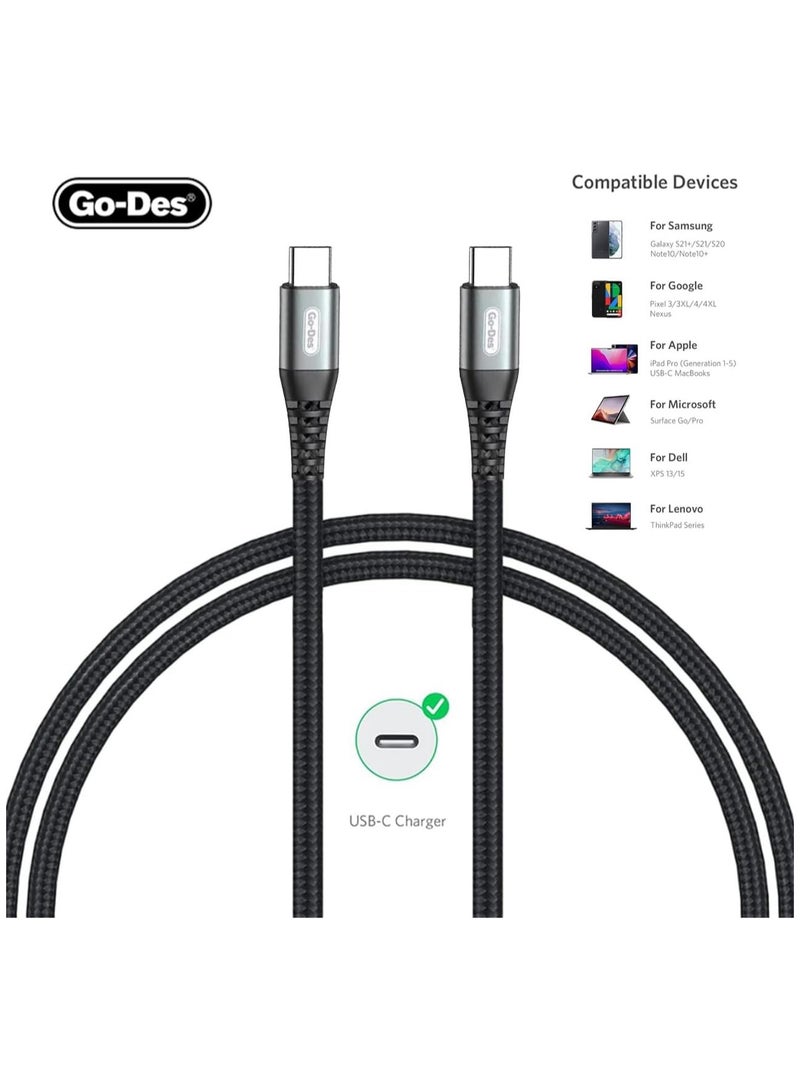 Go-Des 60W Ultra Fast Charging 5A USB C to USB C Cable [3.3-ft,1M], Powerful Nylon Braided USB-C Cord Phone Charger for iPhone 15, Android Phones, Tablets, iPad Pro, MacBook and Laptops