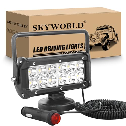 SKYWORLD Magnetic Led Work Light 12V, 1PCS 7 Inch 36W Spot Off Road Driving Fog Lamp, Portable Magnetic Base Holder for Car SUV Trailer Tractor Truck Engineering Maintenance Garage Camping - Image 1