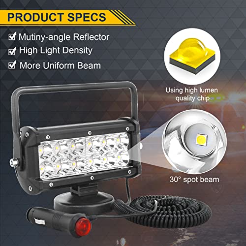 SKYWORLD Magnetic Led Work Light 12V, 1PCS 7 Inch 36W Spot Off Road Driving Fog Lamp, Portable Magnetic Base Holder for Car SUV Trailer Tractor Truck Engineering Maintenance Garage Camping - Image 3