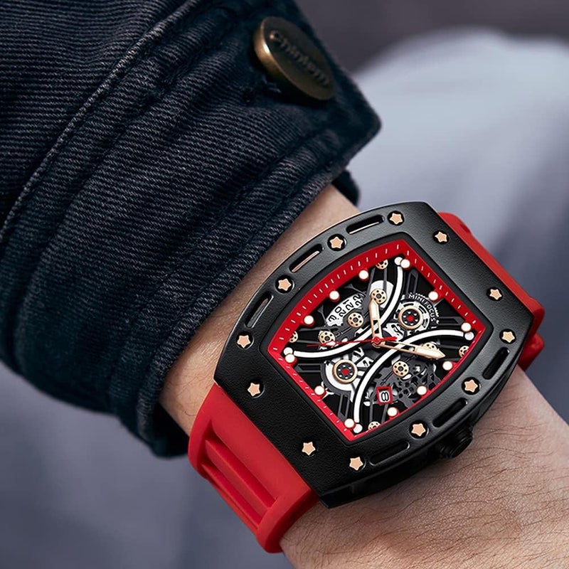 MF MINI FOCUS Mini Focus Unique Men Watch Tonneau Casual Wrist Watch (Hollow/Waterproof/Super Luminous/Calendar) Soft Silicon Band Fashion Cool Watch for Men - Image 3