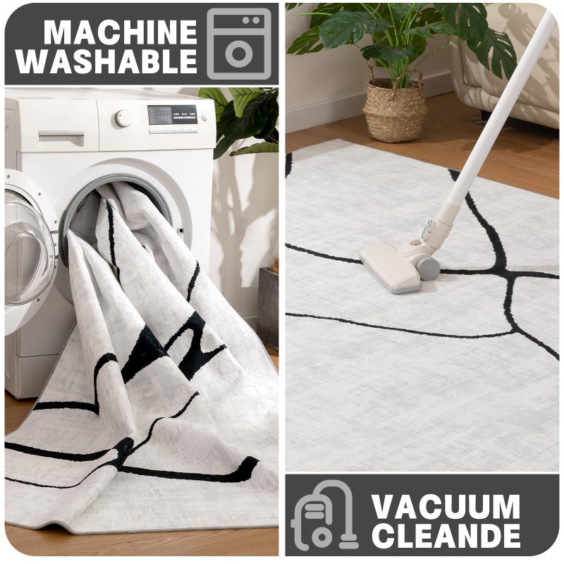 YIHOUSE Abstract Black and White Area 6'x9' - Washable Non-Slip Ultra-Thin Rug, Stain Resistant Low Pile Soft Rug for Living Room Bedroom, Modern Home Decor Conceals Floor Scratches - Image 4