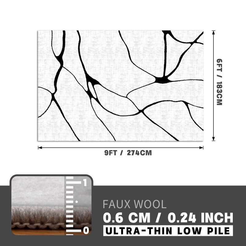 YIHOUSE Abstract Black and White Area 6'x9' - Washable Non-Slip Ultra-Thin Rug, Stain Resistant Low Pile Soft Rug for Living Room Bedroom, Modern Home Decor Conceals Floor Scratches - Image 3