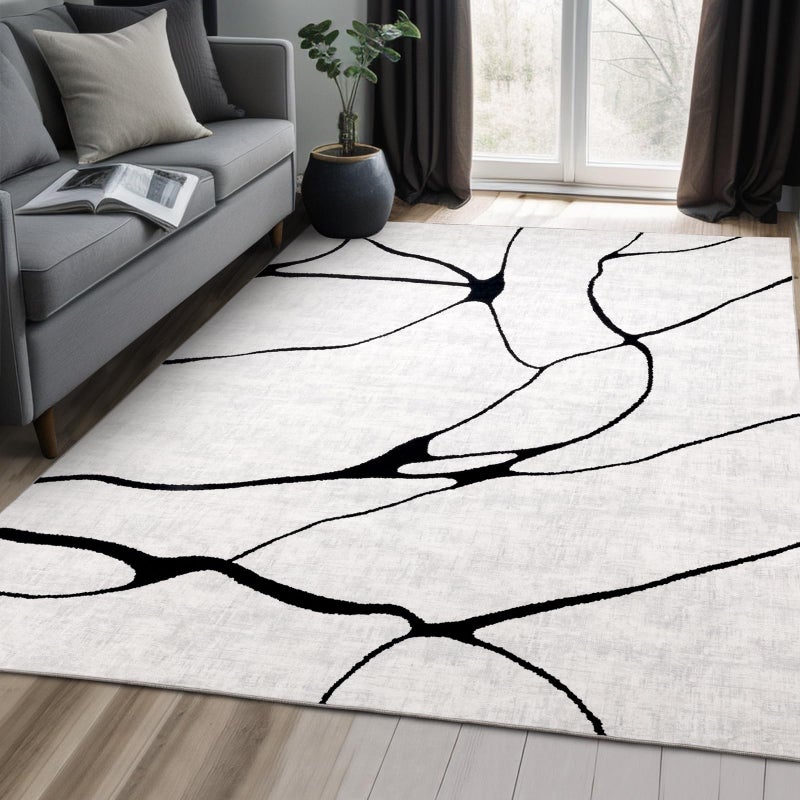 YIHOUSE Abstract Black and White Area 6'x9' - Washable Non-Slip Ultra-Thin Rug, Stain Resistant Low Pile Soft Rug for Living Room Bedroom, Modern Home Decor Conceals Floor Scratches - Image 2