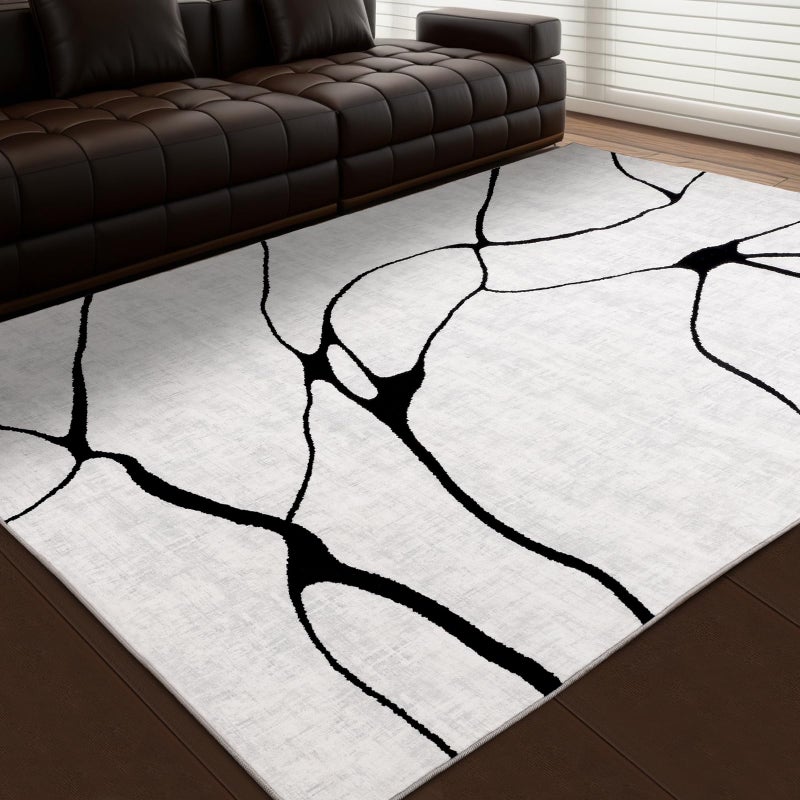 YIHOUSE Abstract Black and White Area 6'x9' - Washable Non-Slip Ultra-Thin Rug, Stain Resistant Low Pile Soft Rug for Living Room Bedroom, Modern Home Decor Conceals Floor Scratches - Image 1
