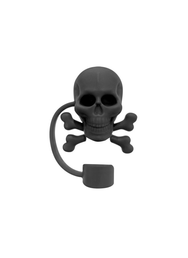 Generic - Ice Cup Straw Dust Cap Food Grade Silicone Straw Cap Glass Straw Dust Plug Stainless Steel Straw Cap-Color:10mm Black Skull - Image 1