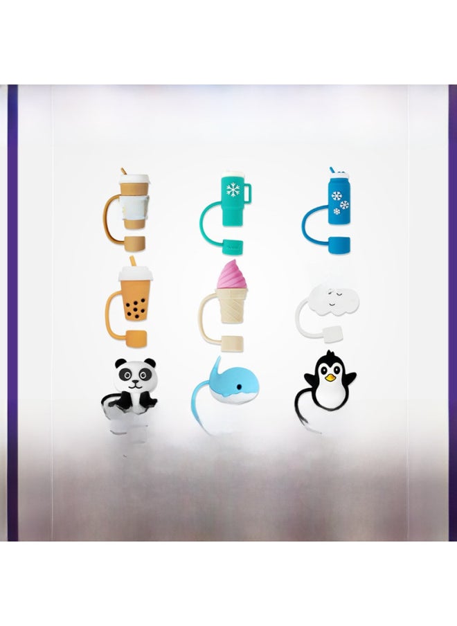 Generic - Ice Cup Straw Dust Cap Food Grade Silicone Straw Cap Glass Straw Dust Plug Stainless Steel Straw Cap-Color:10mm Black Skull - Image 1