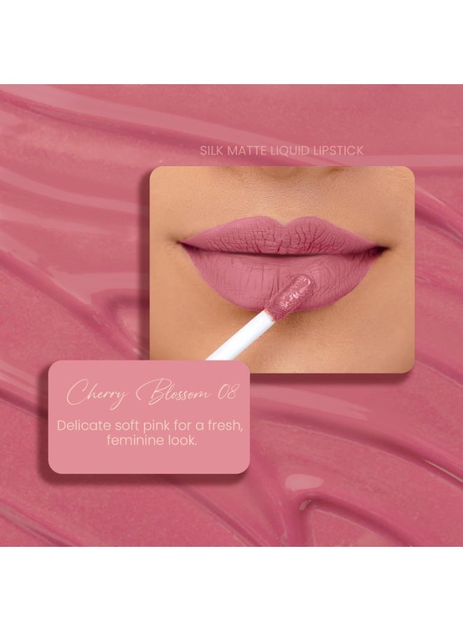 Parul Garg Beauty Silk Matte Liquid Lipstick|Long-Lasting & Smudge-Proof|Soft Matte Finish|Vegan & Clean Beauty|Hydrates with Shea Butter & Vitamin E|Shade: Cherry Blossom 18 - Soft Pink, 3ml - Image 2