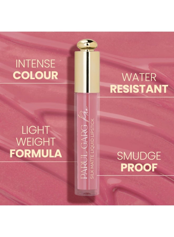 Parul Garg Beauty Silk Matte Liquid Lipstick|Long-Lasting & Smudge-Proof|Soft Matte Finish|Vegan & Clean Beauty|Hydrates with Shea Butter & Vitamin E|Shade: Cherry Blossom 18 - Soft Pink, 3ml - Image 3