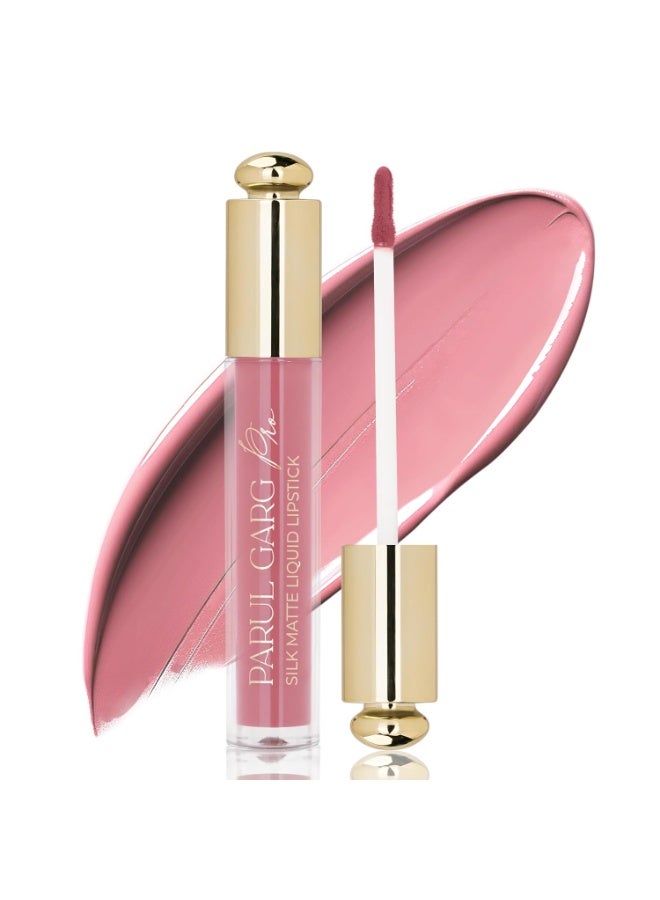 Parul Garg Beauty Silk Matte Liquid Lipstick|Long-Lasting & Smudge-Proof|Soft Matte Finish|Vegan & Clean Beauty|Hydrates with Shea Butter & Vitamin E|Shade: Cherry Blossom 18 - Soft Pink, 3ml - Image 1