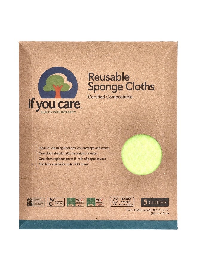 If you care If You Care, Reusable Sponge Cloths, 5 Cloths, 8" x 6.75" (20 cm x 17 cm) Each  - Image 1