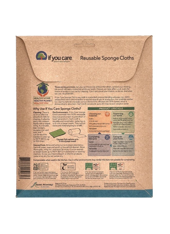 If you care If You Care, Reusable Sponge Cloths, 5 Cloths, 8" x 6.75" (20 cm x 17 cm) Each  - Image 2