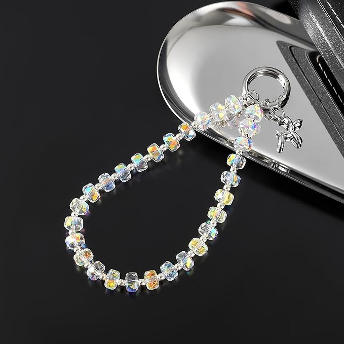 KHOLAD Crystal Phone Wrist Strap Phone Charm Chain Keychain Beaded Cellphone Lanyard with Tether Tab Hands-Free Wristlet Bracelet Wrist Grip Strap for Women - Image 2