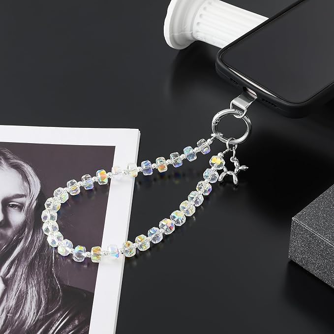 KHOLAD Crystal Phone Wrist Strap Phone Charm Chain Keychain Beaded Cellphone Lanyard with Tether Tab Hands-Free Wristlet Bracelet Wrist Grip Strap for Women - Image 5