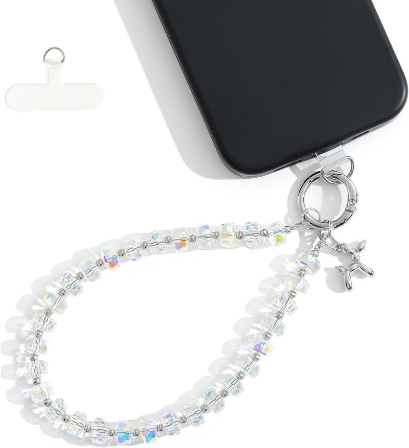 KHOLAD Crystal Phone Wrist Strap Phone Charm Chain Keychain Beaded Cellphone Lanyard with Tether Tab Hands-Free Wristlet Bracelet Wrist Grip Strap for Women - Image 1