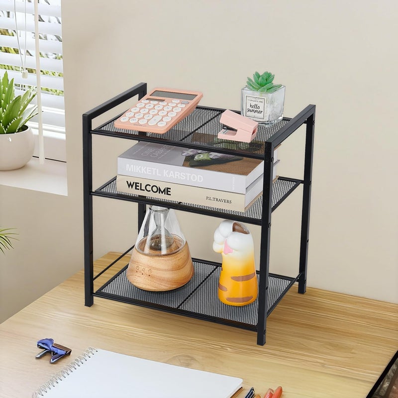 Becomrock Desktop Shelf Organizer, 3-Tier Office Storage Rack, Adjustable Metal Bookshelf for Top of Desk, Desk Organizer for Office, Home, Dorm and Small Spaces (Black) - Image 3