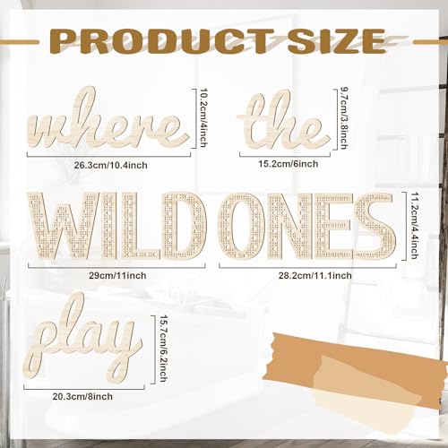 Beeveer Where the Wild Ones Play Nursery Sign Wooden Playroom Wall Decor Playroom Decoration Word Play Room Sign for Wall Plaques 11 Pcs23 InchWood Color - Image 3