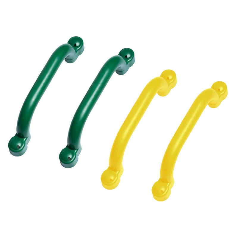 Barcaloo Playground Outdoor Safety Handle Accessories 4 Pack Color Combo Set – Set of 2 Green & 2 Yellow Grab Handle Safety Bars Equipment for Kids Jungle Gym, Tree House, Monkey Bars, and More - Image 1