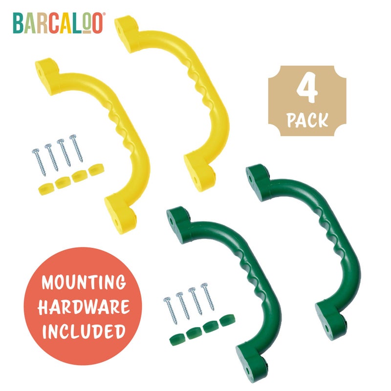 Barcaloo Playground Outdoor Safety Handle Accessories 4 Pack Color Combo Set – Set of 2 Green & 2 Yellow Grab Handle Safety Bars Equipment for Kids Jungle Gym, Tree House, Monkey Bars, and More - Image 3