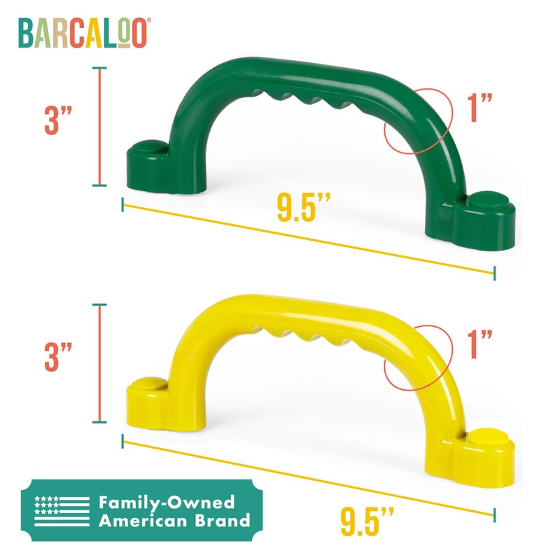 Barcaloo Playground Outdoor Safety Handle Accessories 4 Pack Color Combo Set – Set of 2 Green & 2 Yellow Grab Handle Safety Bars Equipment for Kids Jungle Gym, Tree House, Monkey Bars, and More - Image 2