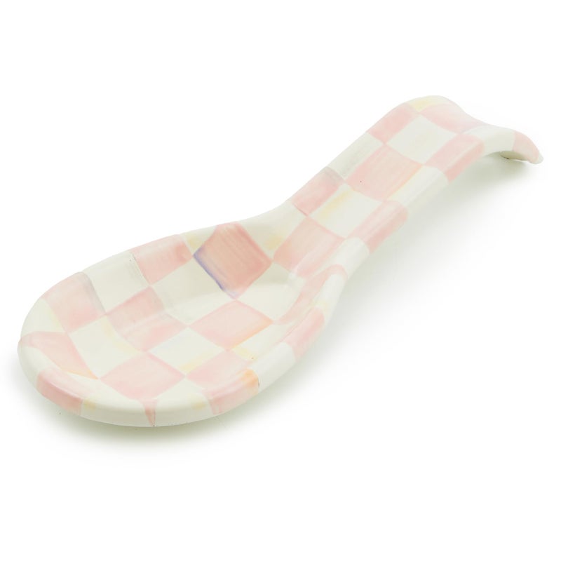 mackenzie childs MACKENZIE-CHILDS Enamel Spoon Rest, Kitchen Spoon Holder and Utensil Rest for Stovetop, Pink-and-White Rosy Check - Image 1