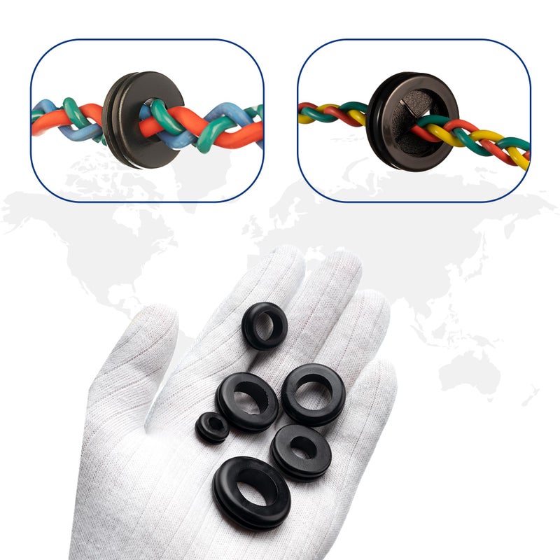 AAM ESSENTIALS Rubber Grommet kit- Pack of 190 in 2 Types of Rubber Grommets for Wiring Including 2 Sizes of Hole Plugs & 8 Sizes of Wire Grommets- Firewall Grommet kit Handles Complete Safety & Sealing. - Image 2
