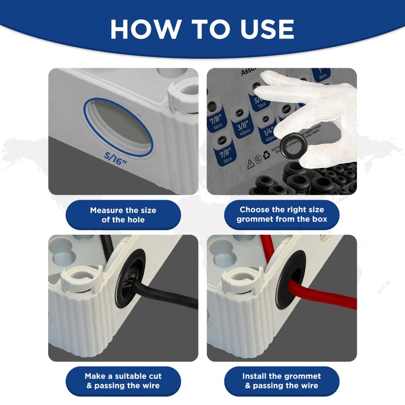 AAM ESSENTIALS Rubber Grommet kit- Pack of 190 in 2 Types of Rubber Grommets for Wiring Including 2 Sizes of Hole Plugs & 8 Sizes of Wire Grommets- Firewall Grommet kit Handles Complete Safety & Sealing. - Image 5