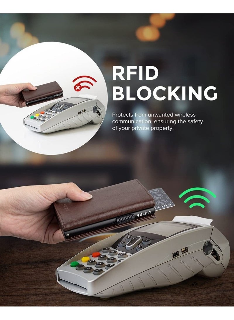 حامل بطاقة الائتمان RFID حظر الجلود الأصلية منبثقة منبثقة بطاقة مكافحة السرقة مع مقصورة الأوراق النقدية ونافذة الهوية وجيب العملات المعدنية والإغلاق المغناطيسي للرجال الهدايا - Image 5