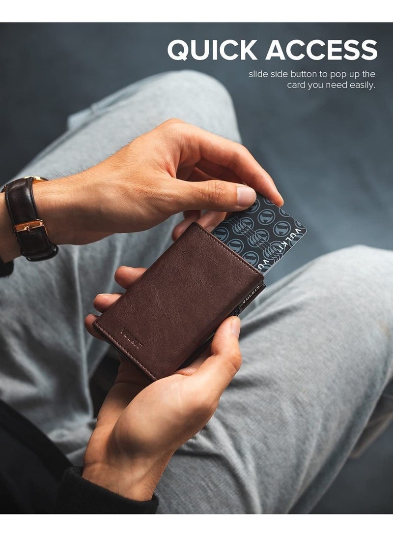 حامل بطاقة الائتمان RFID حظر الجلود الأصلية منبثقة منبثقة بطاقة مكافحة السرقة مع مقصورة الأوراق النقدية ونافذة الهوية وجيب العملات المعدنية والإغلاق المغناطيسي للرجال الهدايا - Image 4