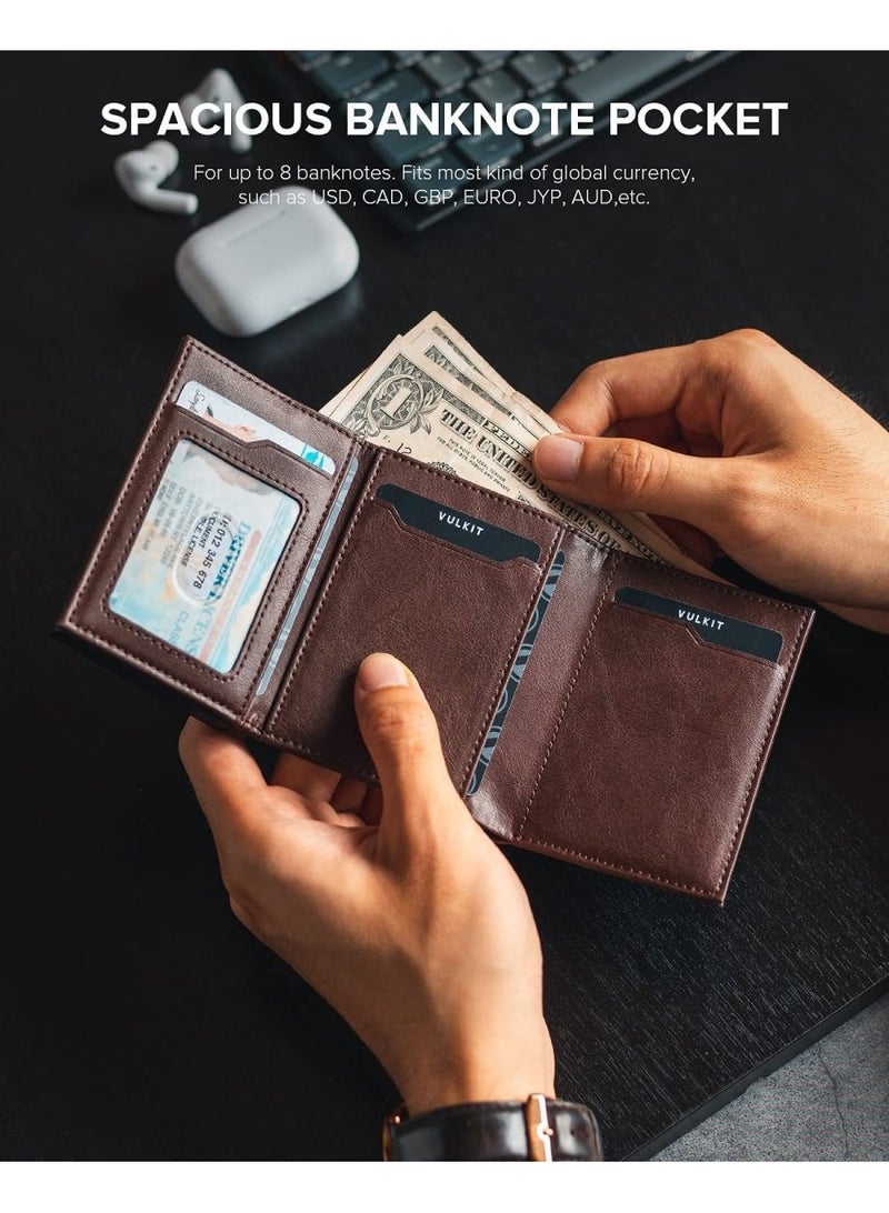 حامل بطاقة الائتمان RFID حظر الجلود الأصلية منبثقة منبثقة بطاقة مكافحة السرقة مع مقصورة الأوراق النقدية ونافذة الهوية وجيب العملات المعدنية والإغلاق المغناطيسي للرجال الهدايا - Image 2