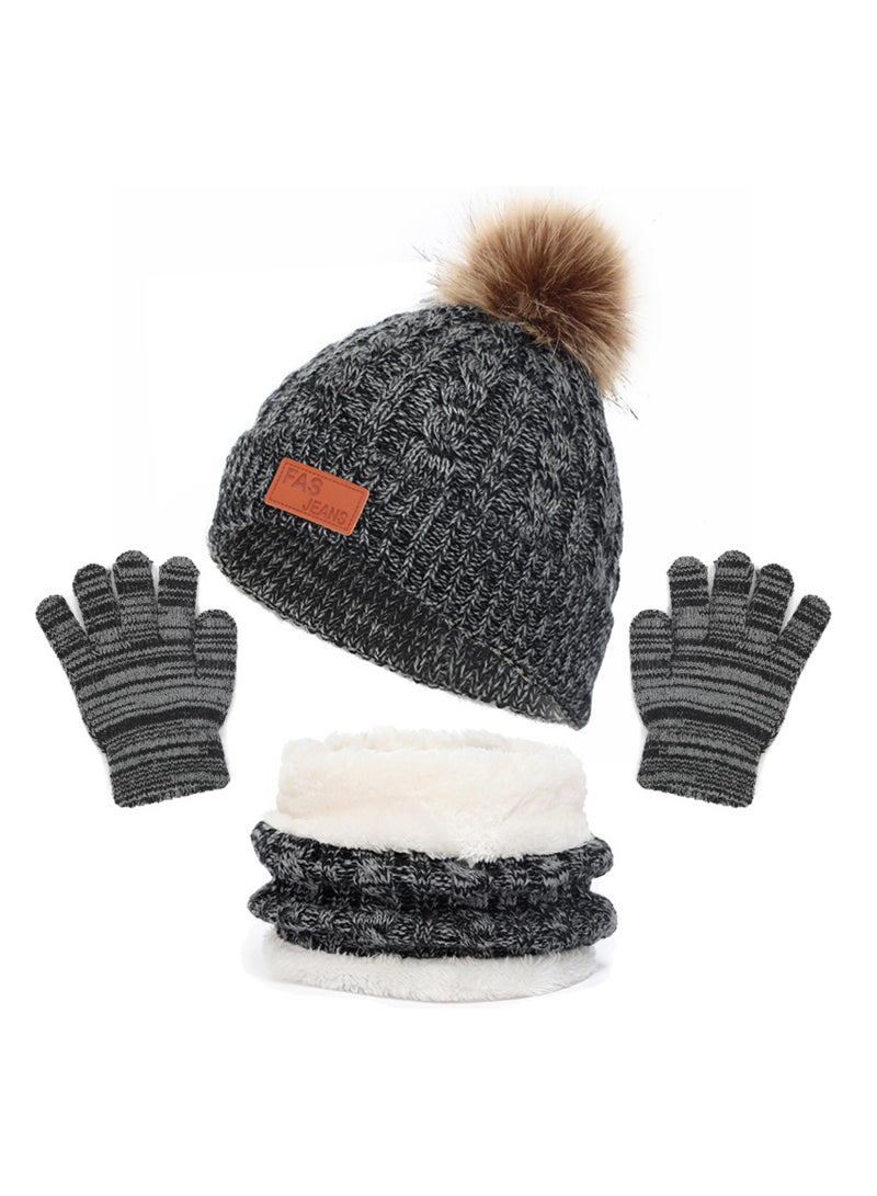 Excefore طقم قبعة وشال وقفازات شتوي للأطفال من 2-6 سنوات، قبعة شتوية للأطفال مع قفازات وسخان رقبة مبطن بالفليس، رمادي - Image 1