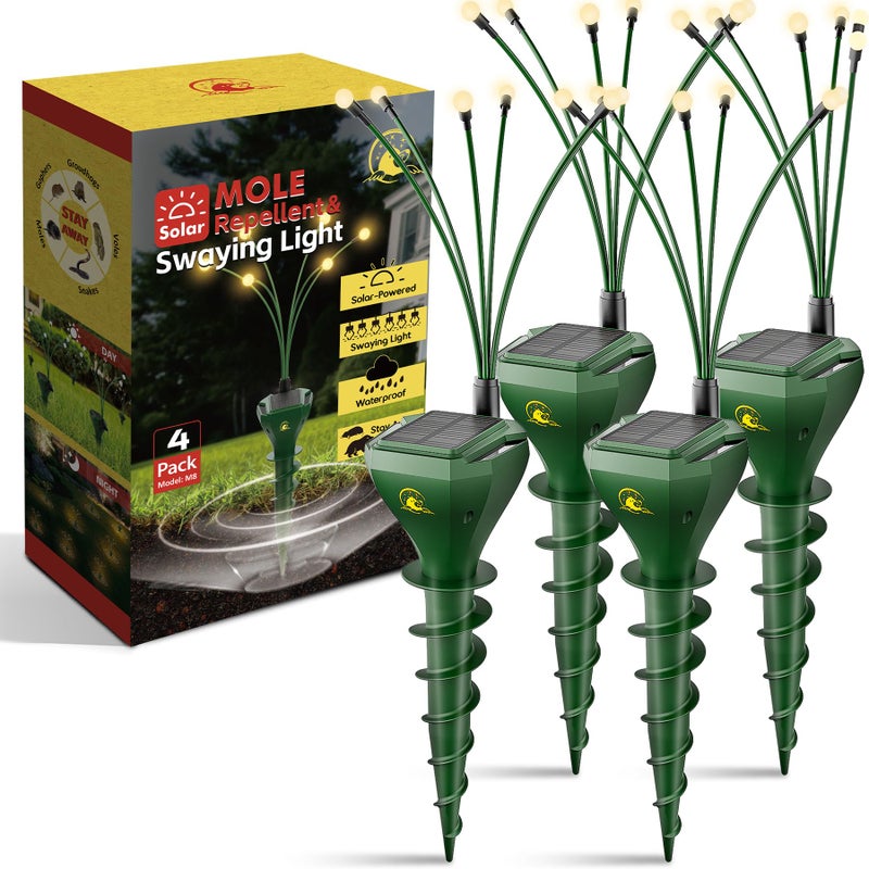 X-octenol طقم طارد الفئران X-octenol 4 عبوات للط lawns تعمل بالطاقة الشمسية مع أعمدة طاردة للغوفر مع ضوء متأرجح، تخلص من الثعابين والفئران والأرضيات والشيبمنك بدون فخ قاتل، مقاوم للماء وآمن للحيوانات الأليفة - Image 1