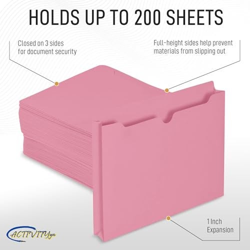 ACTIVITYYA Pink File Jackets, 1 Inch Expansion, Letter Size, Reinforced Straight-Cut Tab, 6 Pack - Image 3