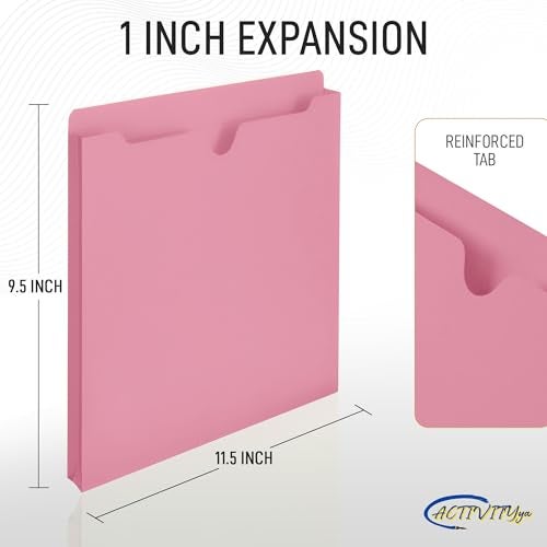 ACTIVITYYA Pink File Jackets, 1 Inch Expansion, Letter Size, Reinforced Straight-Cut Tab, 6 Pack - Image 2
