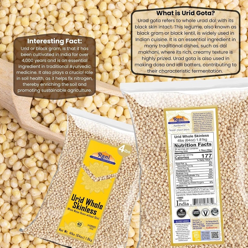Rani Urid Whole Skinless (Whole Matpe Beans without Skin) - 4 lbs - Image 5
