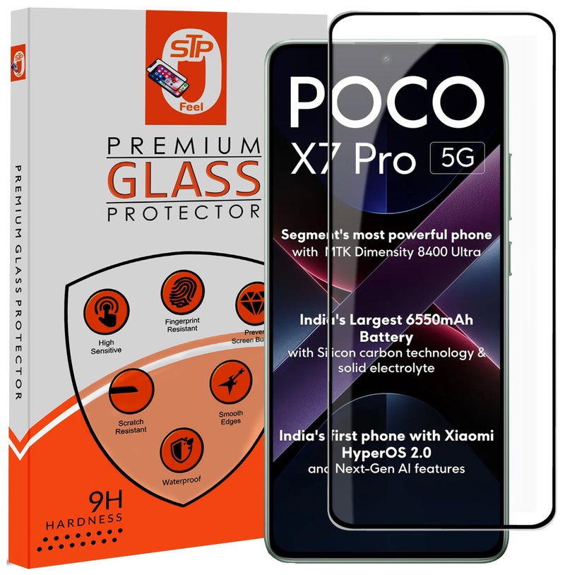 STP FEEL® Premium Tempered Glass Screen Protector Guard Compatible For Poco X7 Pro 5G (6.67 Inch, Pack of 1) | Edge to Edge Coverage With Easy to installation kit for Smartphone - Image 1