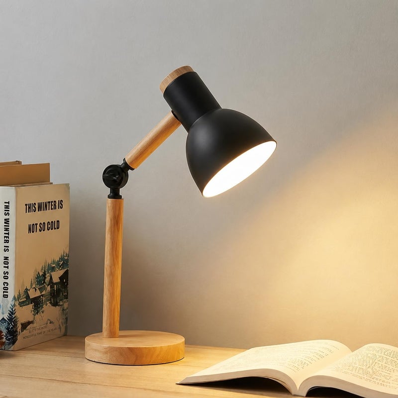 Modern LED Desk Lamp with Wooden Base - Study and Reading Lamp with Moving Arm and Eye Comfort Light - Stylish Modern Design (BLACK) - Image 5