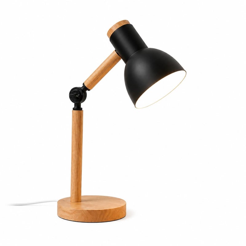 Modern LED Desk Lamp with Wooden Base - Study and Reading Lamp with Moving Arm and Eye Comfort Light - Stylish Modern Design (BLACK) - Image 1