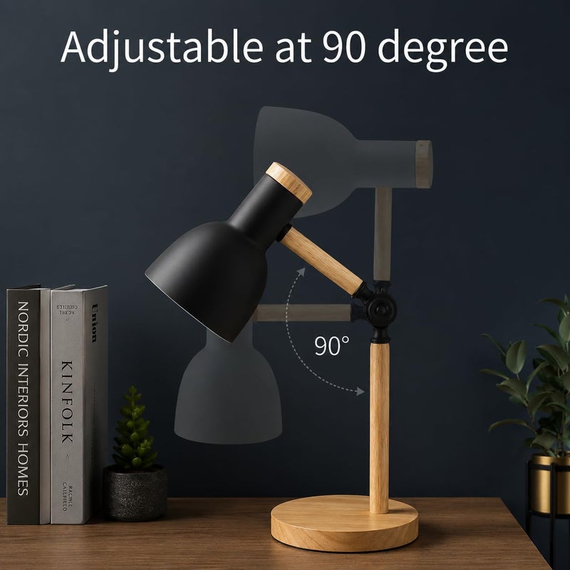 Modern LED Desk Lamp with Wooden Base - Study and Reading Lamp with Moving Arm and Eye Comfort Light - Stylish Modern Design (BLACK) - Image 3