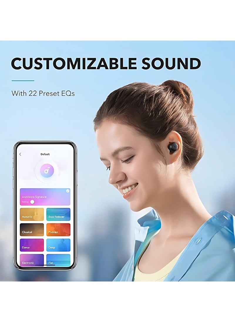 A20i True Wireless Earbuds, Bluetooth 5.3, App, Customized Sound, 28H Long Playtime, Water-Resistant, 2 Mics for AI Clear Calls, Single Earbud Mode Black