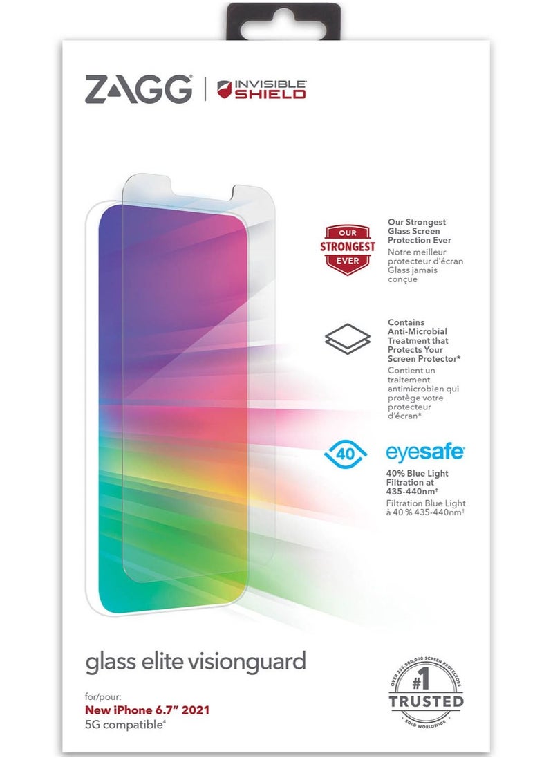 InvisibleShield - Glass Elite Visionguard for iPhone 13 Pro MAX Tempered Glass Screen Protector Anti Blue - Case Friendly - Image 1