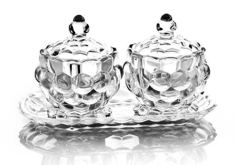 CASAQUA Crystal Bubble Pattern Jar with Tray, Versatile Candy Dish, Cookie Tin, and Decorative Serving Bowl Set for Home & Office, Perfect for Sweets, Treats, and Stylish Decor (Set of 2, Try 1) - Image 1