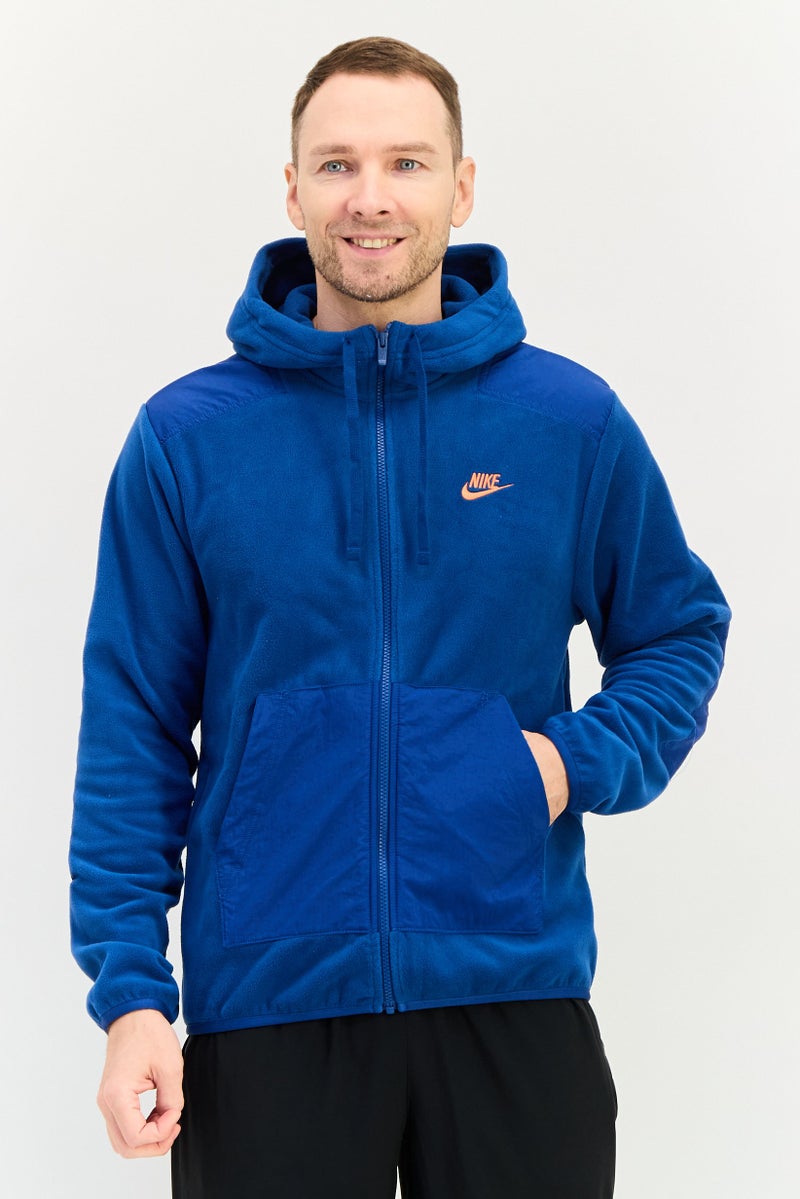 Nike Men Sportswear Fit Embroidered Logo Long Sleeve Outdoor Hoodie, Blue - Image 1