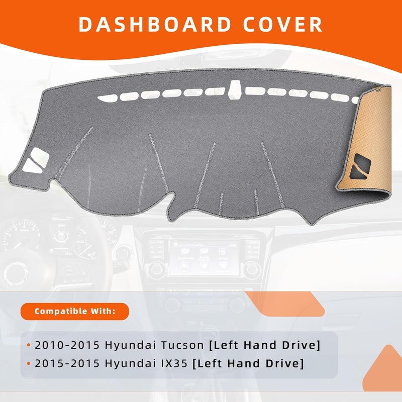 KEYOOG Dashboard Cover Dash Mat Fit for 2015-2010 Hy-undai Tucson,2015 IX35 (for Left Hand Drive),Car Dash Board Mat Anti-Glare Carpet,Non-Slip Pad Sunshield Protector (Grey) - Image 2