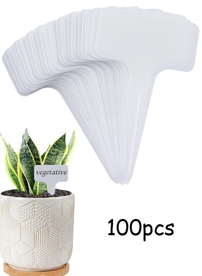 100 Pcs Plastic Garden Plant Labels Tags Garden Markers Seed Labels for Herb Vegetables 10x6cm Waterproof Plant Markers for Outdoor Plants Flower, Potted Plant (T-Type White) - Image 1